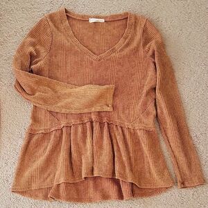Gilded Intent Brown V-Neck Peplum Top